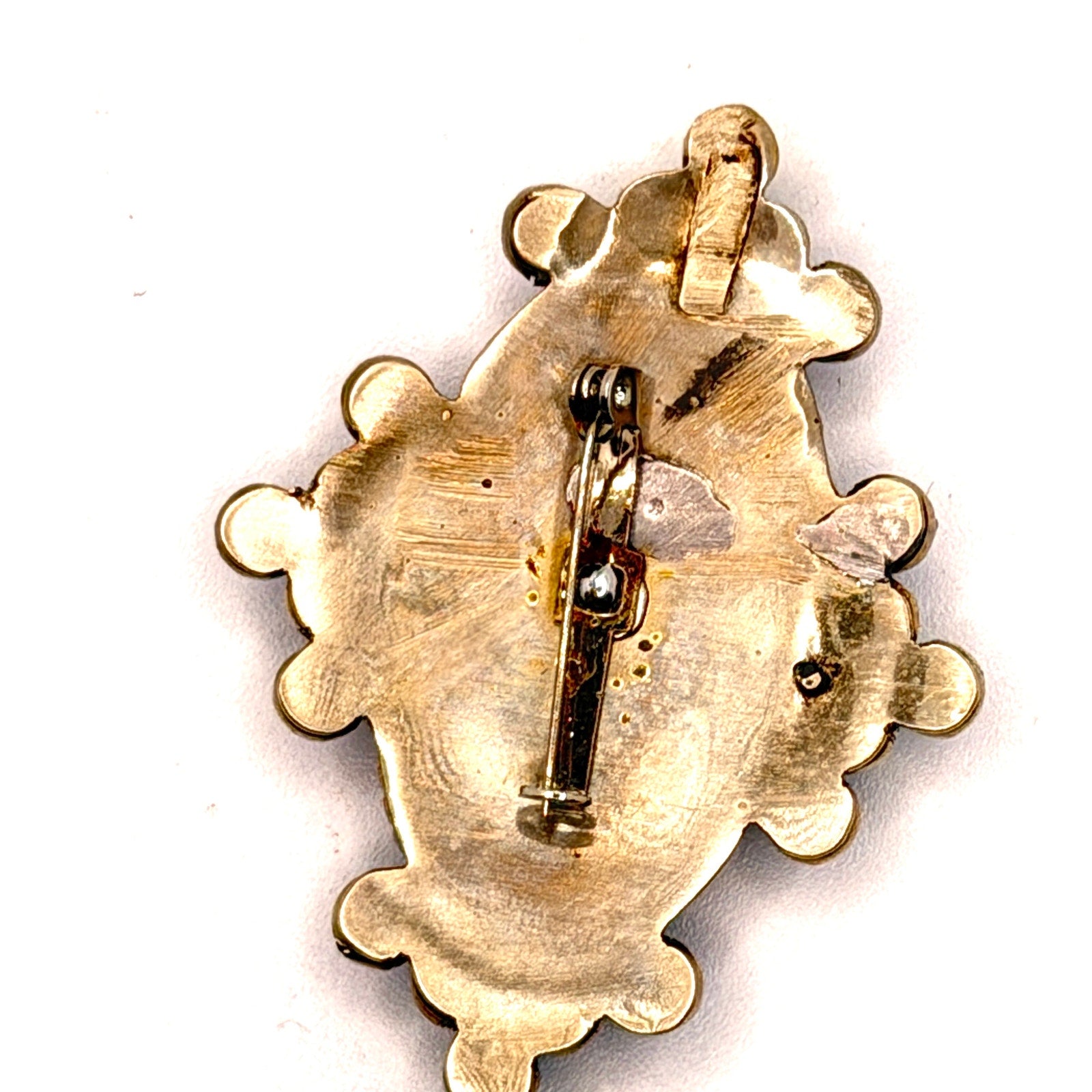Vintage 90s Blue Green Cat Eye Glass Gold Tone Rope Twist Western Brooch Pin