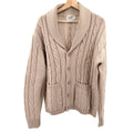Vintage 70s B Altman Beige 100% Wool Cable Knit Shawl Collar Cardigan