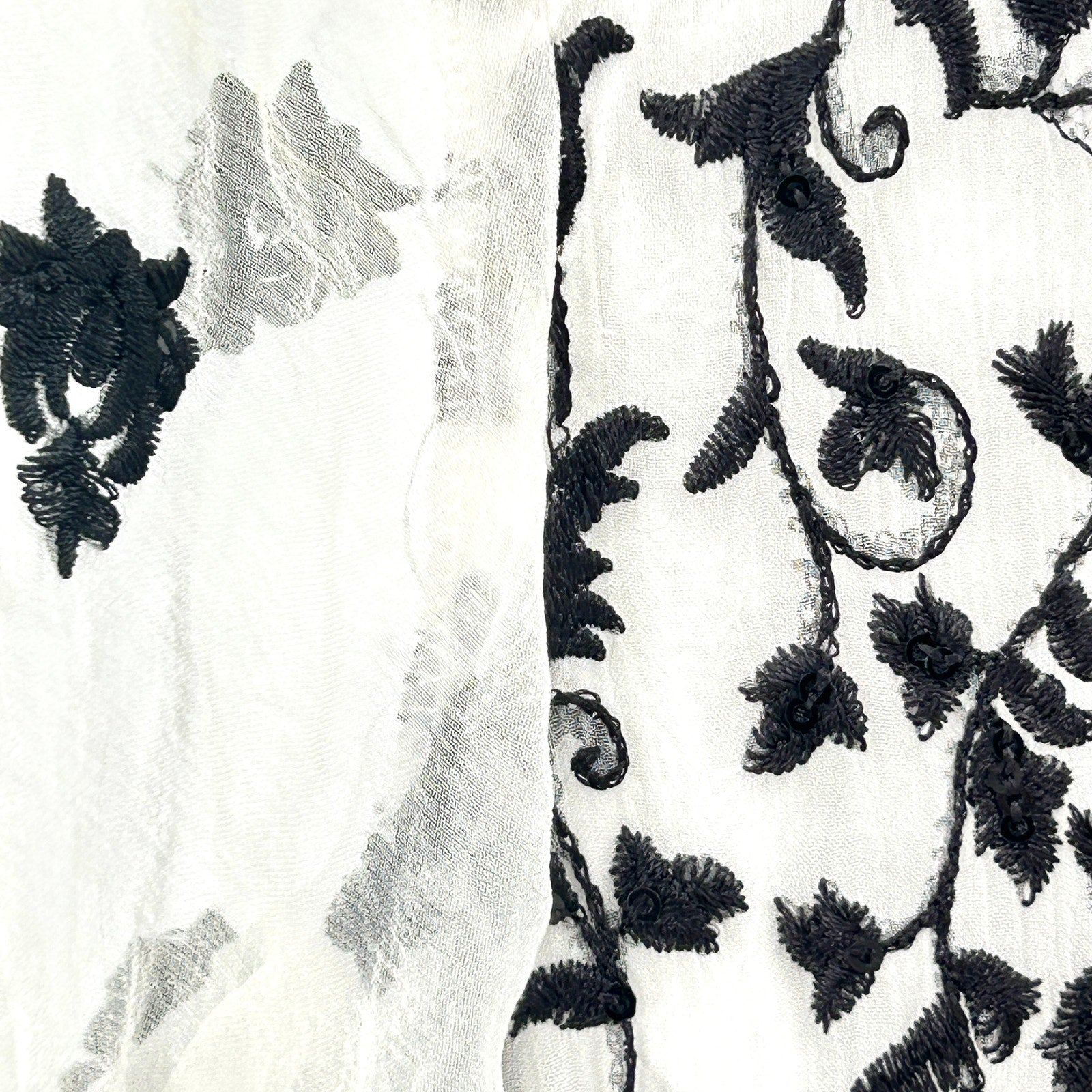 Vintage Y2K Chiffon Studio Black White Embroidered Silk Indian Kurta