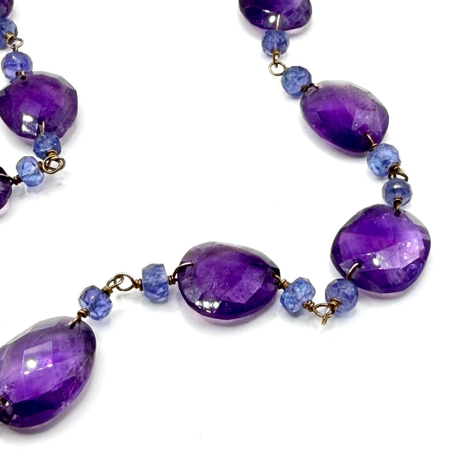 Vintage 90s Amethyst Tanzanite Faceted Bead Endless Statement Necklace