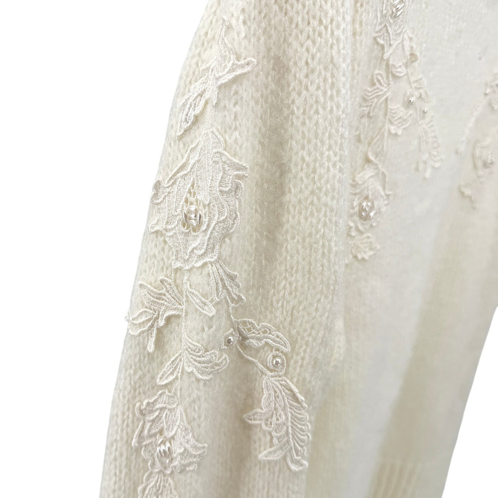 Vintage 90s Dana Ashley Cream Lace Pearl Keyhole Sweater Top