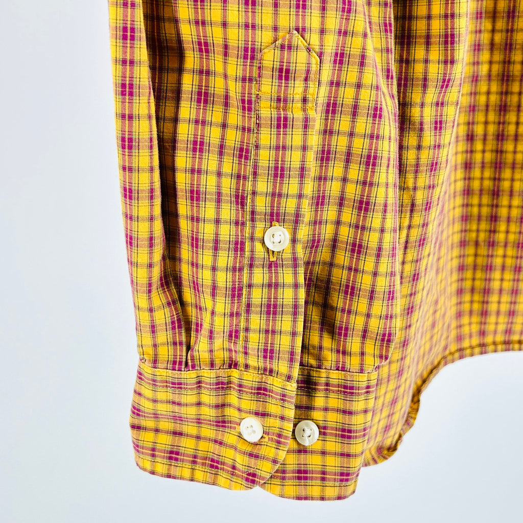 Vintage 90s Tommy Hilfiger Yellow Red Plaid Cotton Button-Down Shirt