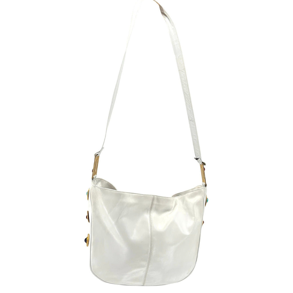 Vintage 80s Joseph B Exclusive White Leather Jewel-Embellished Satchel