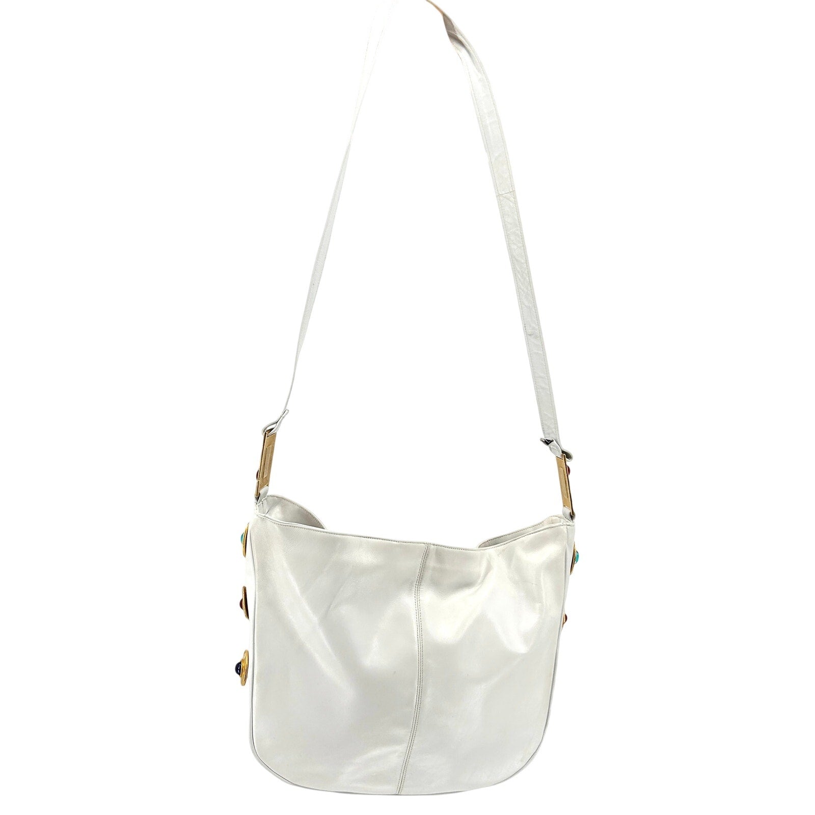 Vintage 80s Joseph B Exclusive White Leather Jewel-Embellished Satchel