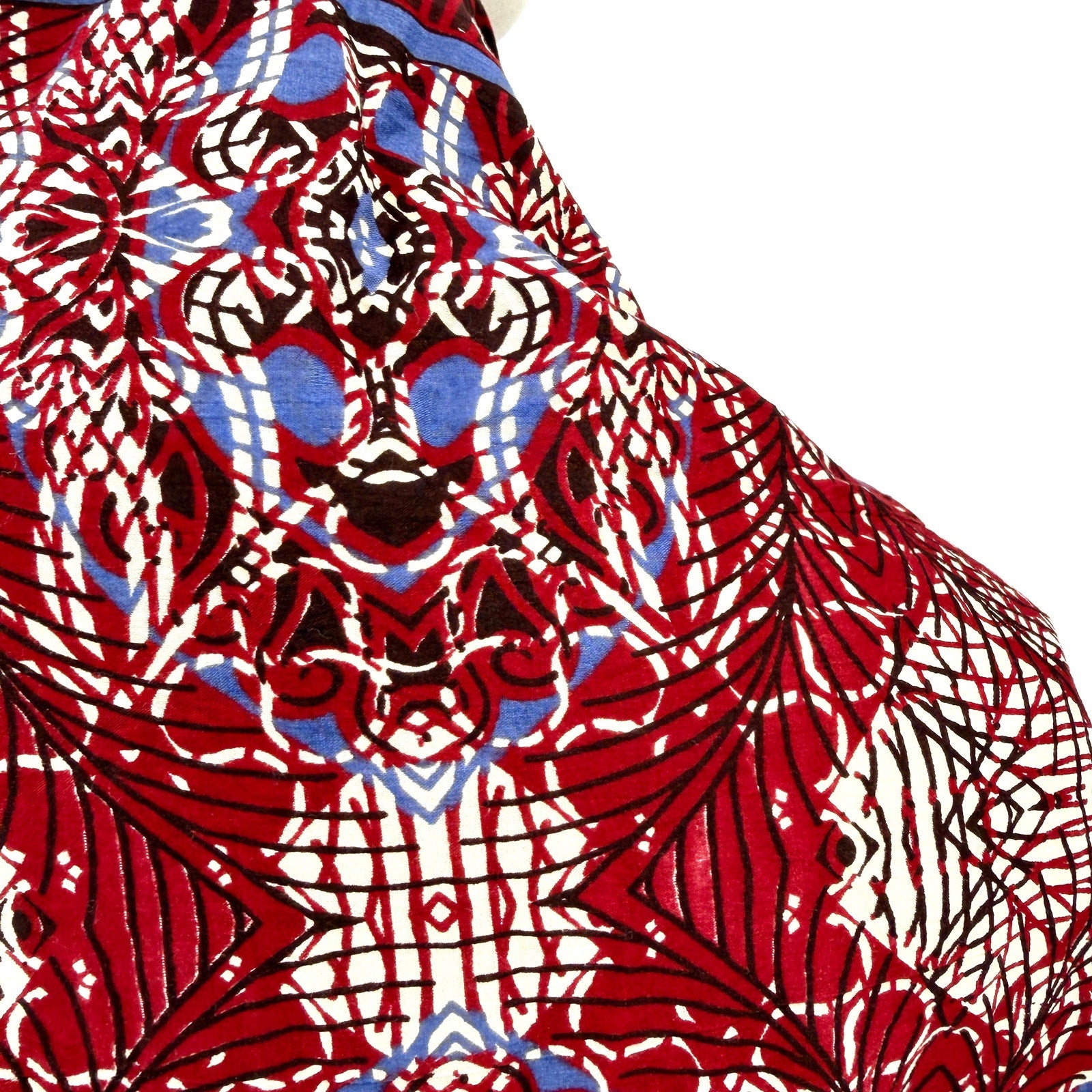 Vintage 90s Maroon Blue 100% Cotton Batik Geometric Boho Shawl Wrap