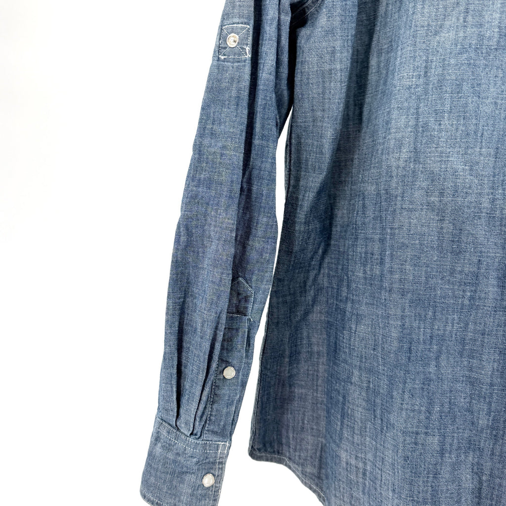 PD&C Blue Denim Chambray 100% Cotton Pearl Snap Western Button Down Shirt