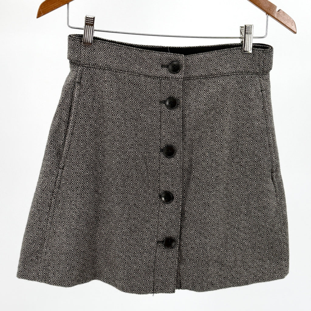 Madewell Black White Diamond Button Front A-Line Mini Skirt