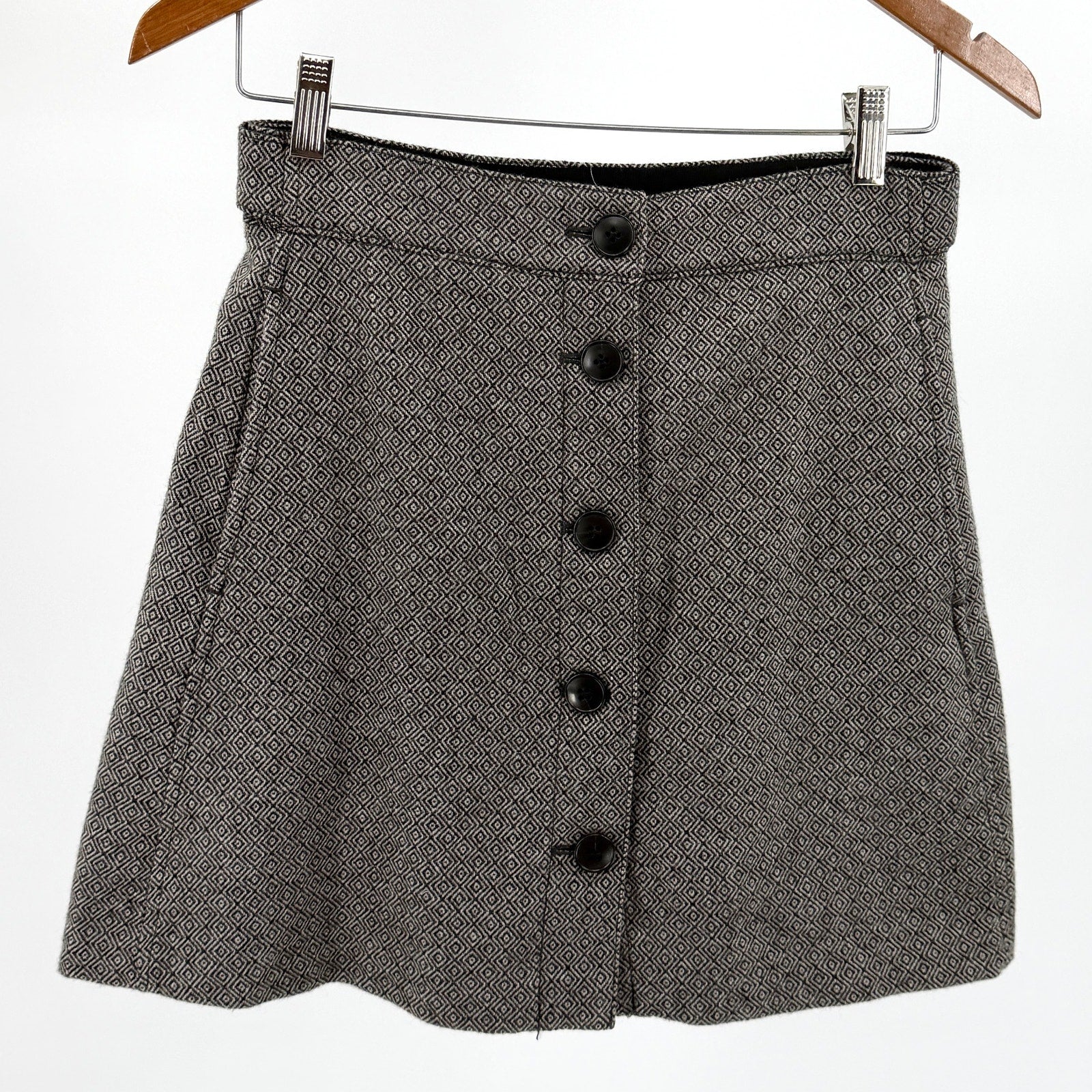 Madewell Black White Diamond Button Front A-Line Mini Skirt