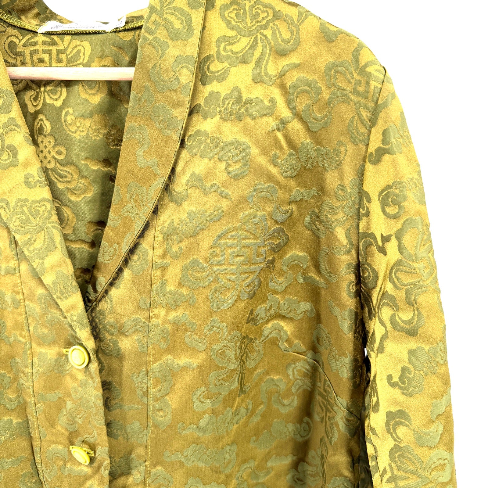Olive Green Silk Blend Satin Brocade Longline Tunic Jacket