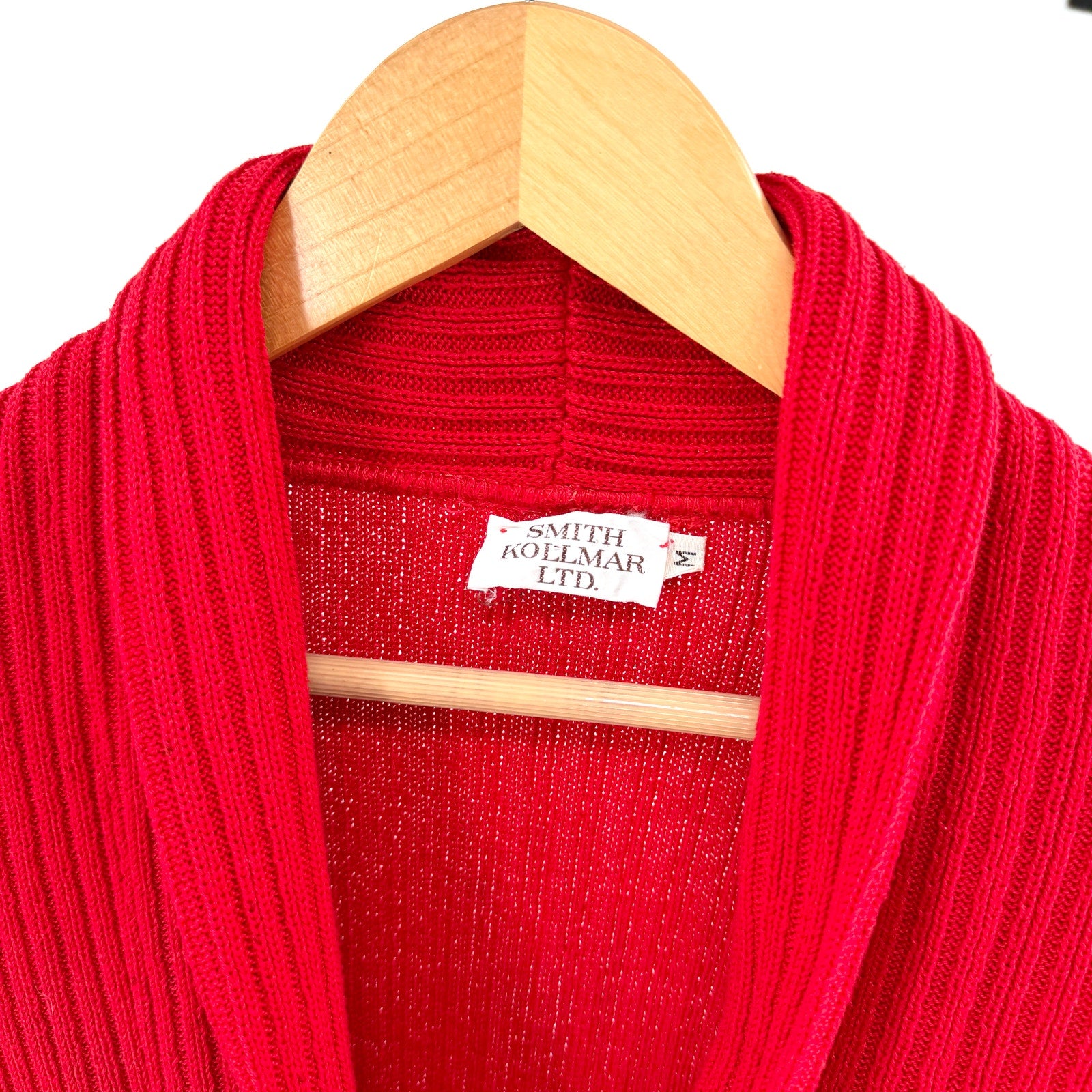 Vintage 80s Smith Kollmar Ltd Red Double Breasted Ribbed Cardigan Sweater