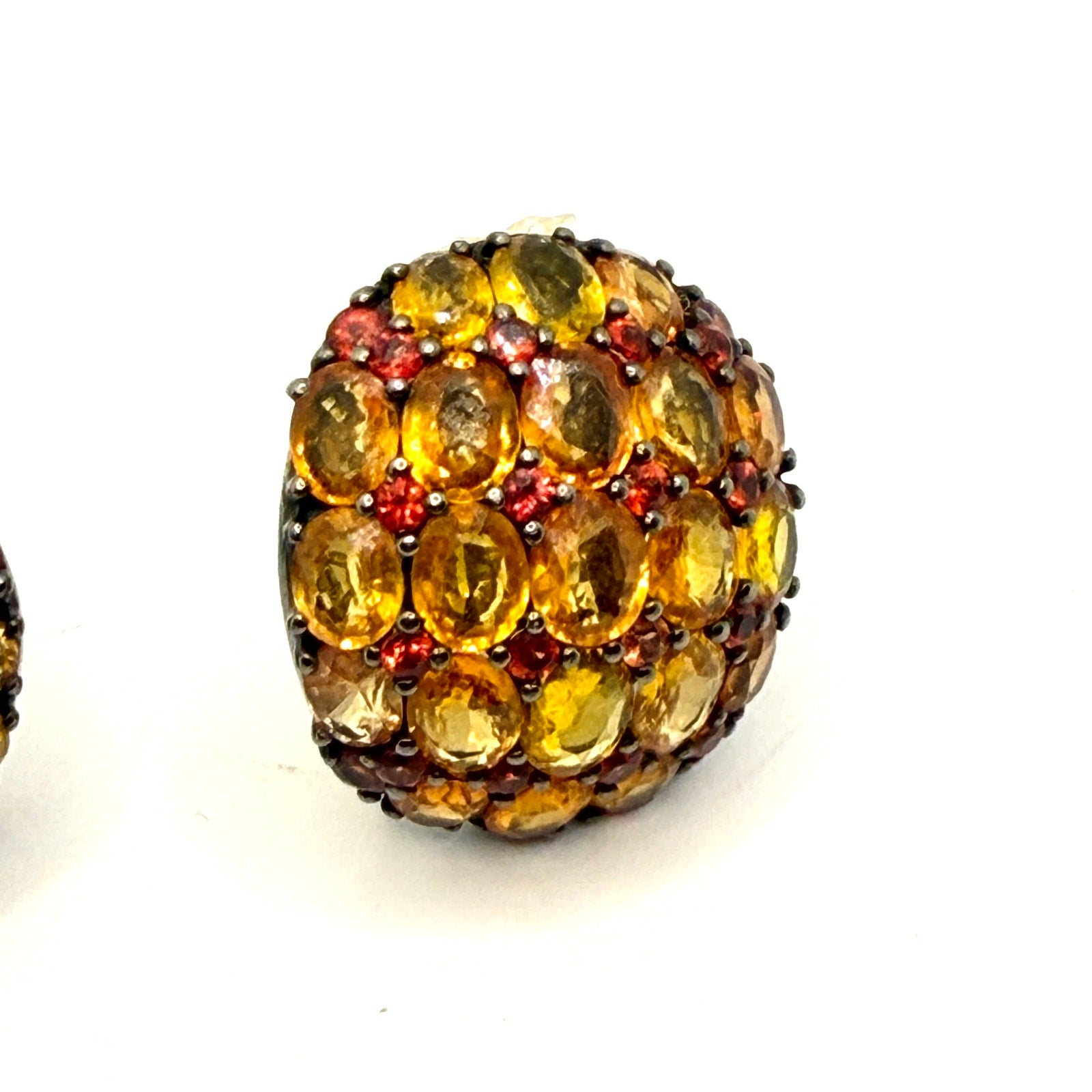 Vintage 90s Genuine Yellow Sapphire Garnet Dome Statement Stud Earrings