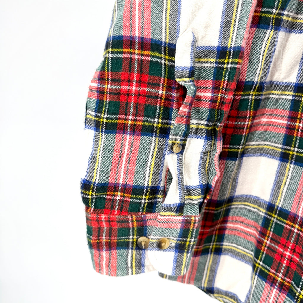Vintage 90s Lands' End White Red Plaid 100% Cotton Button Down Flannel Shirt