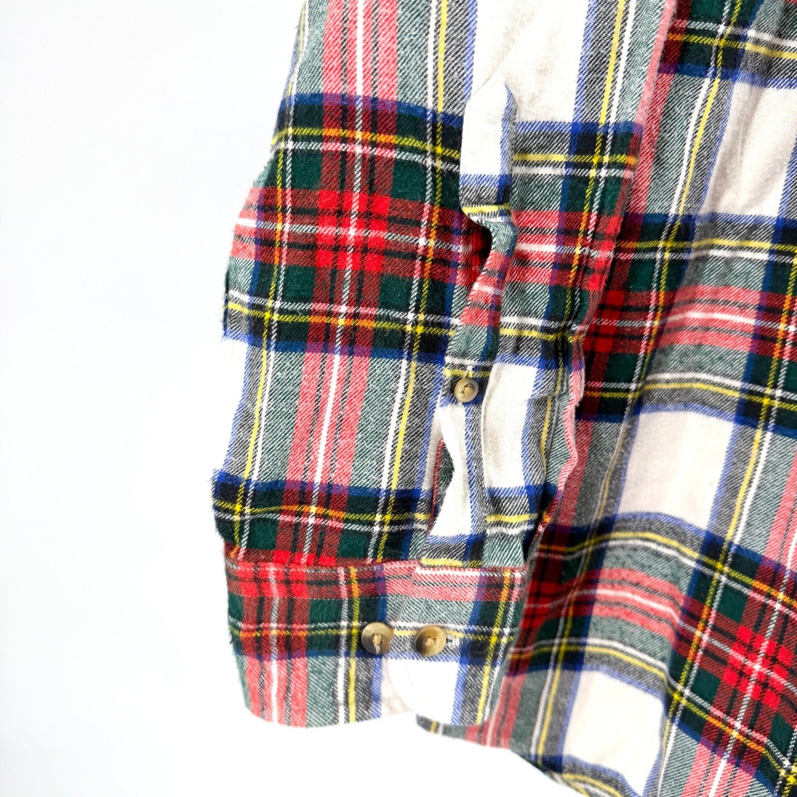 Vintage 90s Lands' End White Red Plaid 100% Cotton Button Down Flannel Shirt