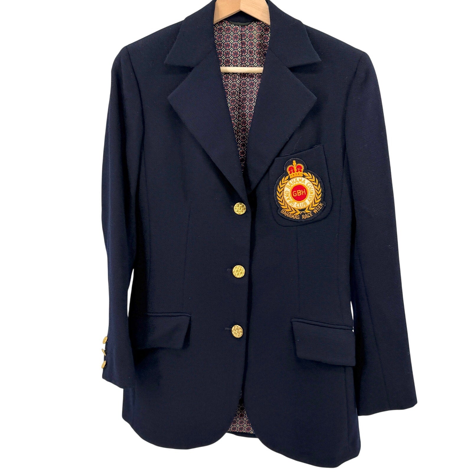 Vintage 70s Leon Block Navy Wool Bahamas Race Week Patch Blazer Jacket