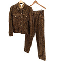 Vintage 90s Jones New York Brown 100% Cotton Velvet Leopard Jacket Pants Set