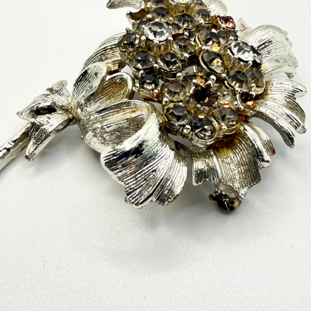 Vintage 60s Sarah Coventry Smoke Silver-tone Midcentury Stamped Floral Brooch