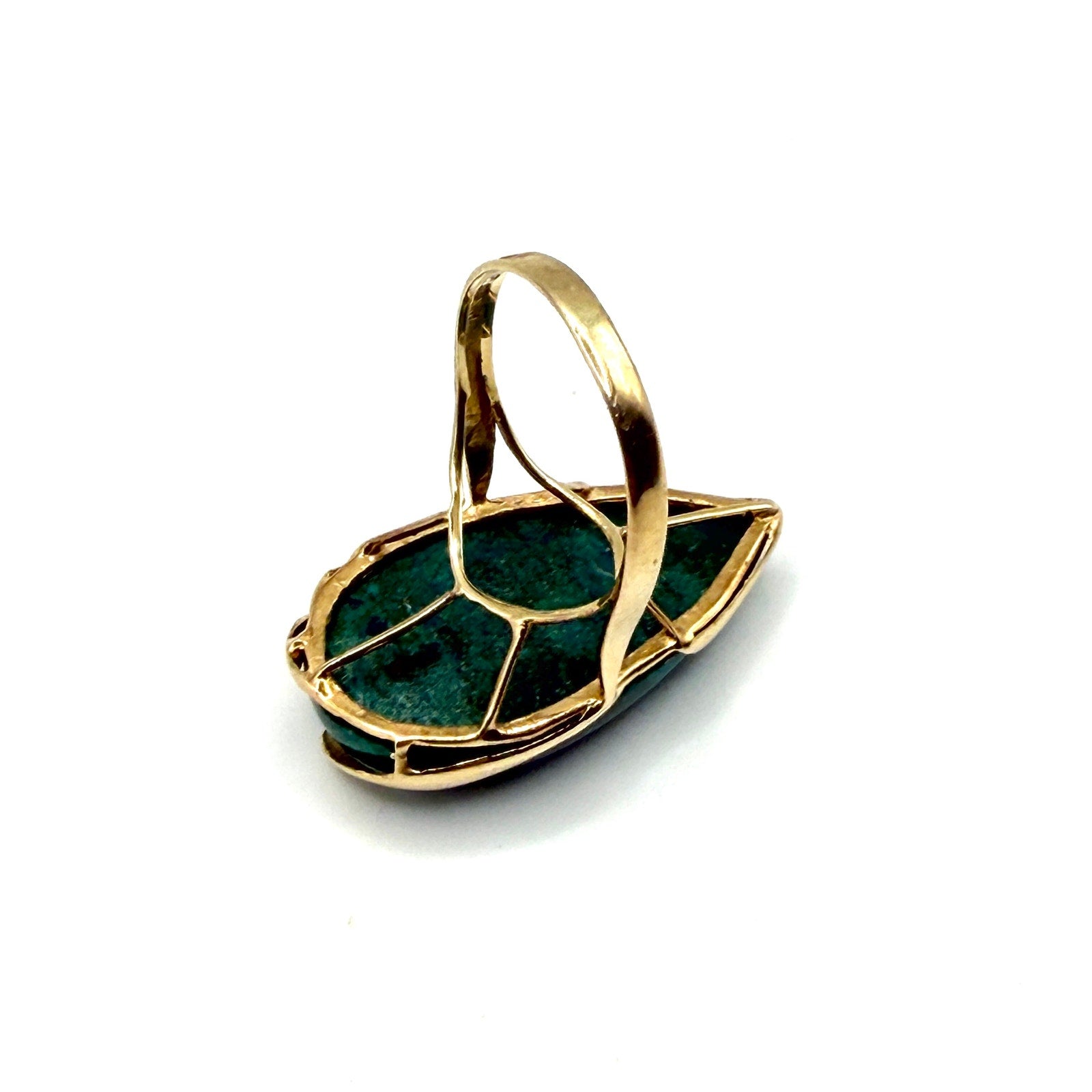Vintage 70s 14K Gold Green Chrysocolla Modernist Teardrop Cocktail Ring