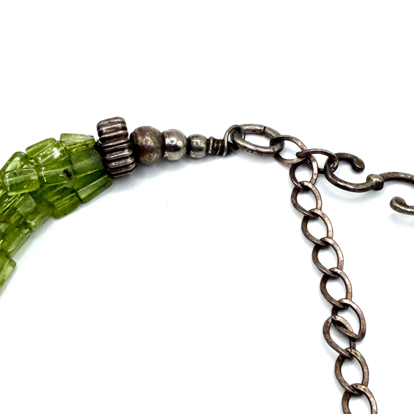 Vintage 90s Sterling Silver Peridot Multi Strand Statement Necklace