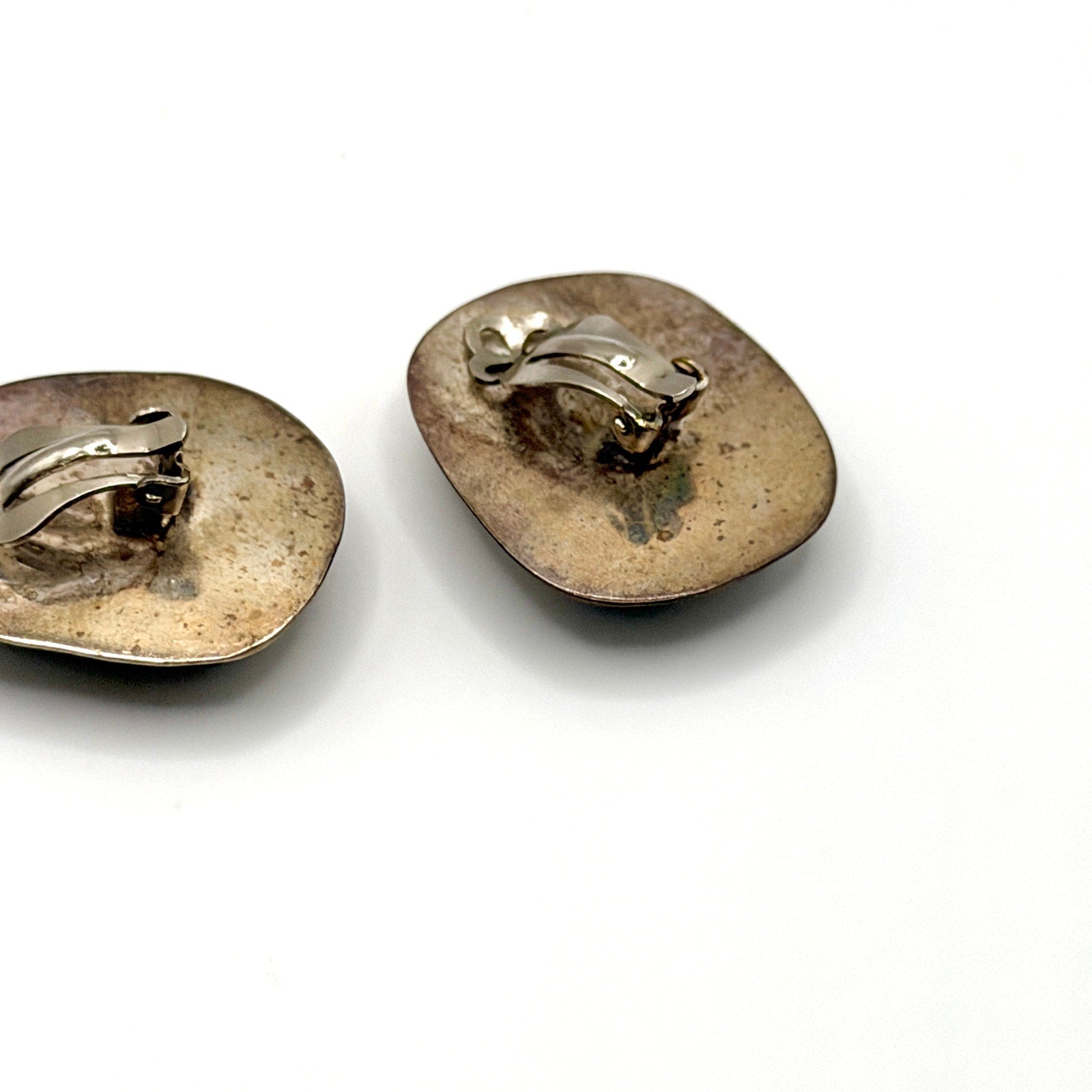 Vintage 90s Seafoam Green Sterling Silver Stamped Modernist Clip On Earrings