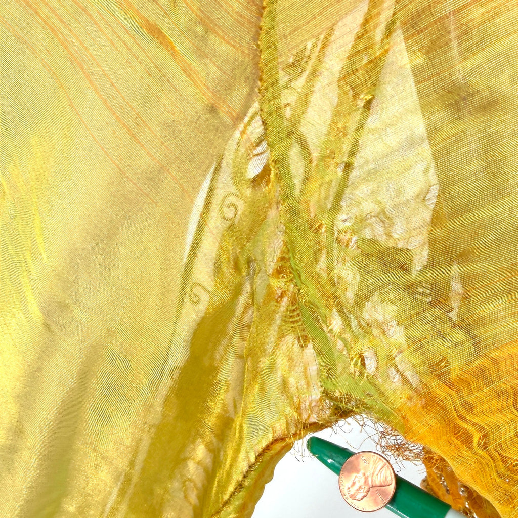 Vintage 80s Tan-Chho Green Gold Maximalist Beaded Sheer Shoulder Pad Duster