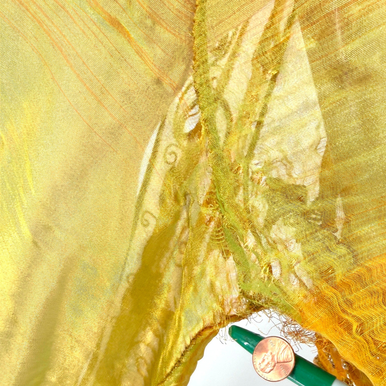 Vintage 80s Tan-Chho Green Gold Maximalist Beaded Sheer Shoulder Pad Duster