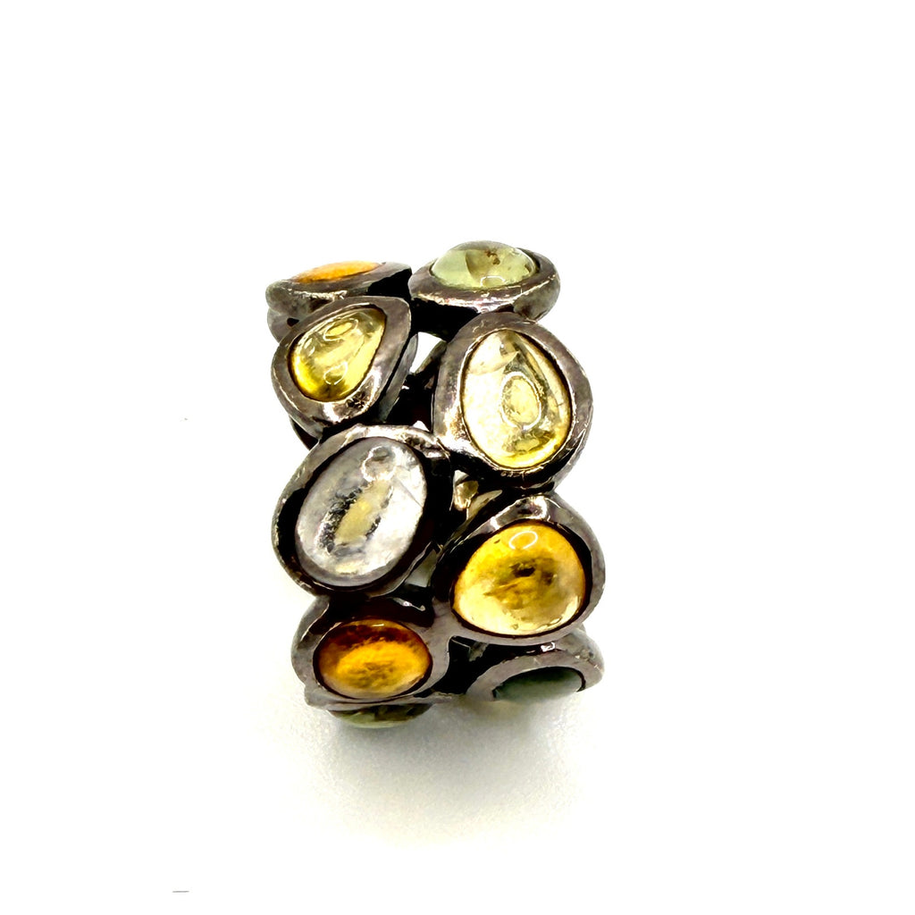 Vintage Y2K Sterling Silver Mixed Citrine Wide Eternity Band
