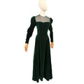 Vintage 80s Blanca Rubiera Original Green Velvet Sheer Mesh Formal Dress