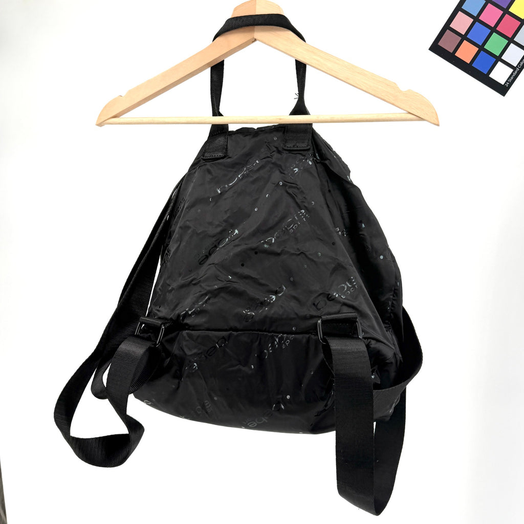 Vintage Y2K Bebe Sport Black Satin Logo Print Bungee Backpack