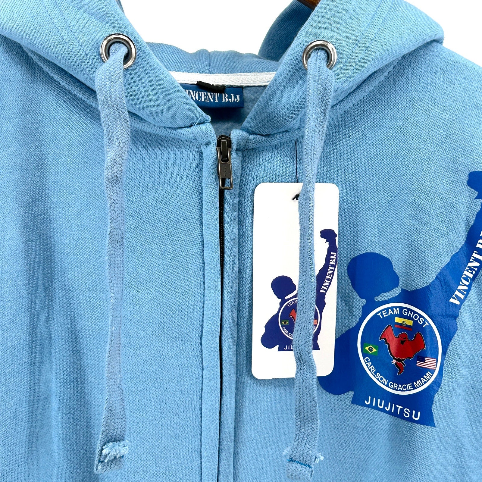 Vincent BJJ Powder Blue Carlson Gracie Miami Team Ghost Zip-Up Kids Hoodie