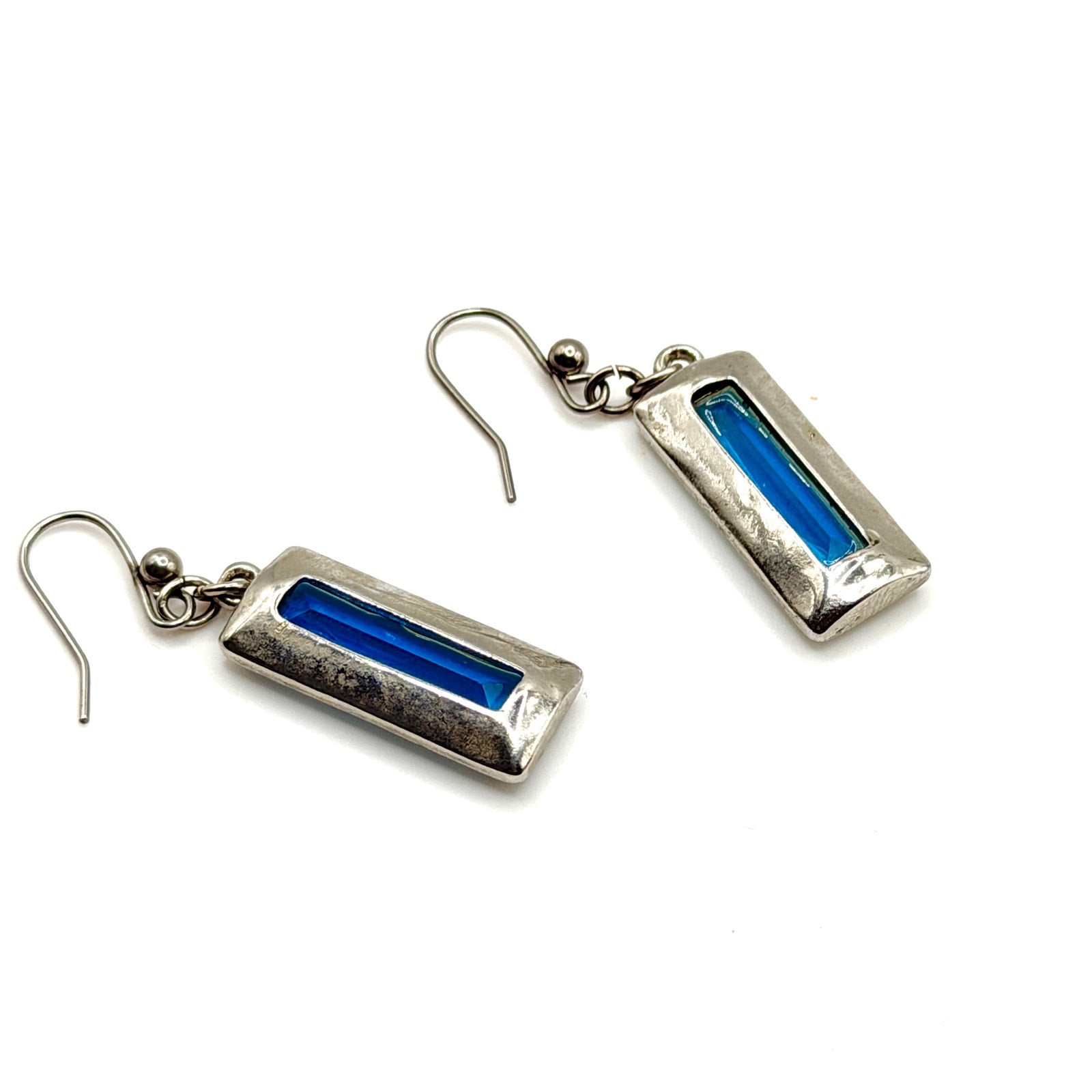 Vintage Y2K Oceanic Blue Glass Minimalist Geometric Rectangle Drop Earrings