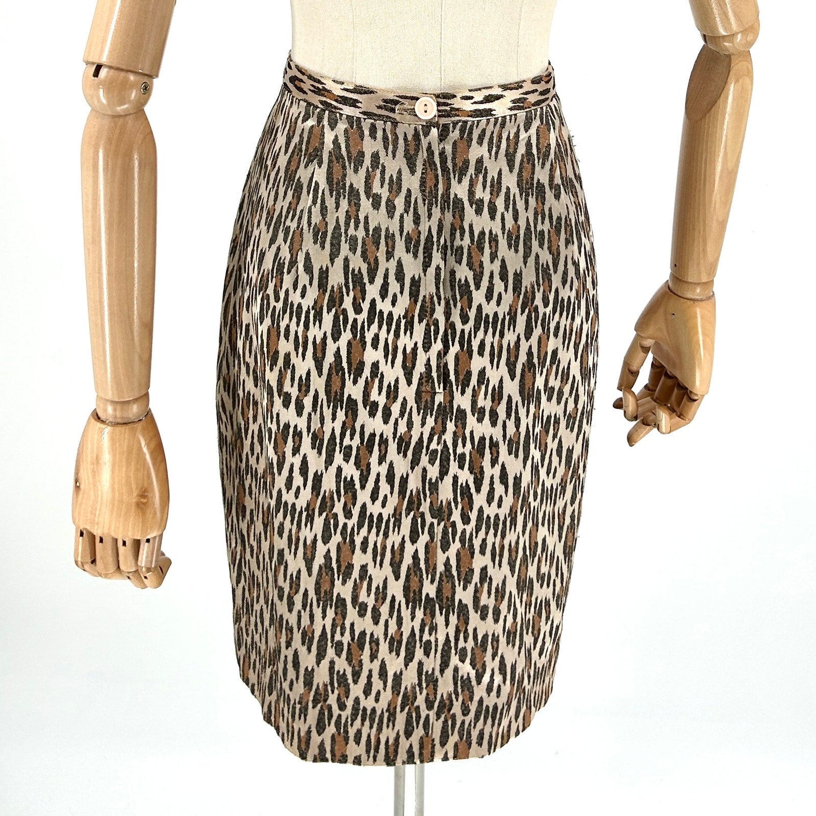 Vintage 90s Alberto Makali Sport Leopard Satin Brocade Pencil Skirt
