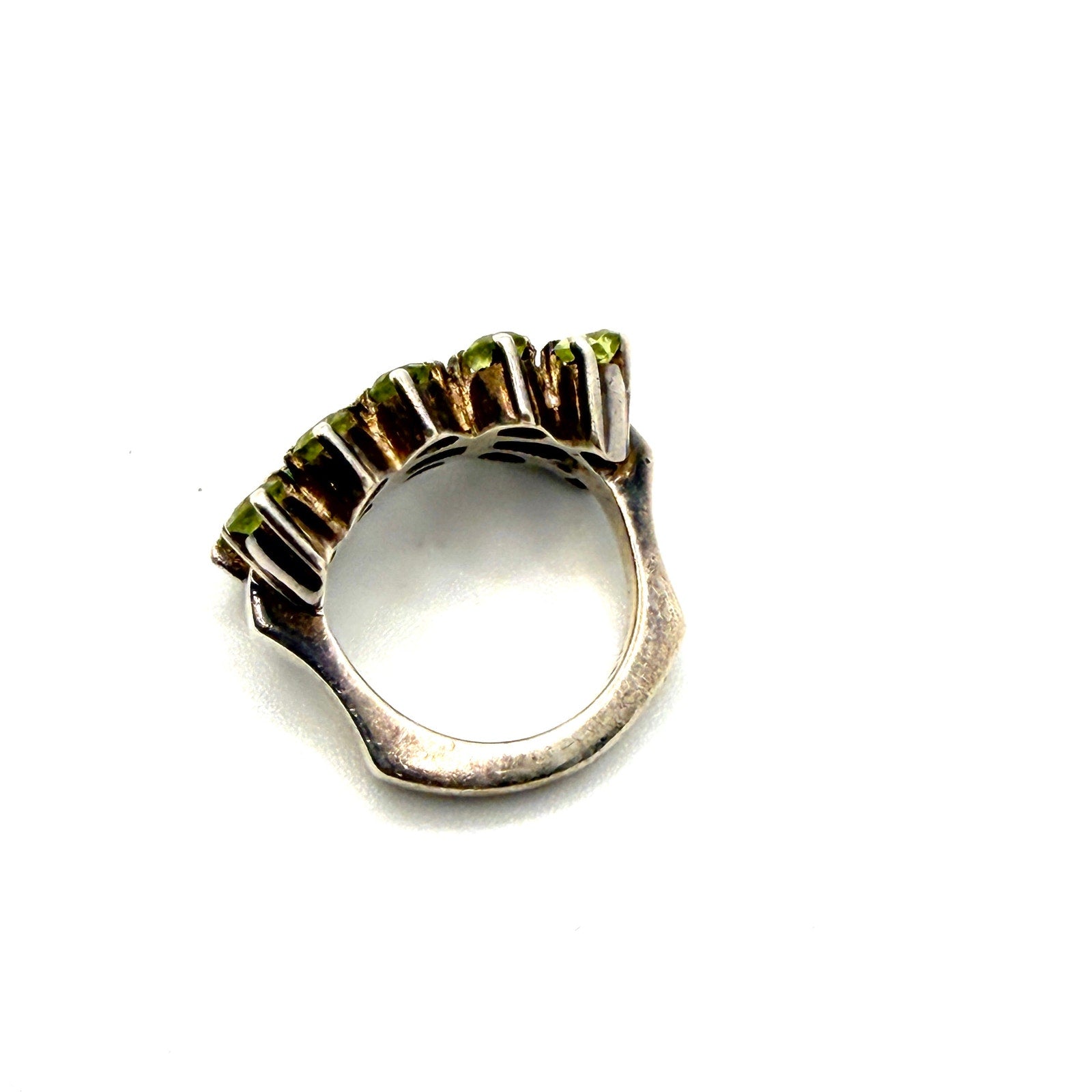 Vintage 90s Sterling Silver Stamped Peridot Triple Row Cluster Statement Ring