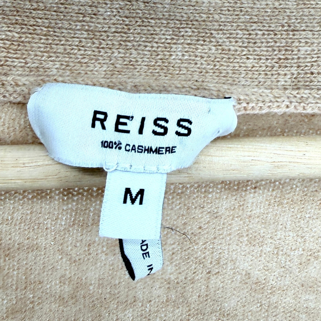 Reiss Camel Cashmere Minimalist Shawl Collar Sweater V-Neck Top