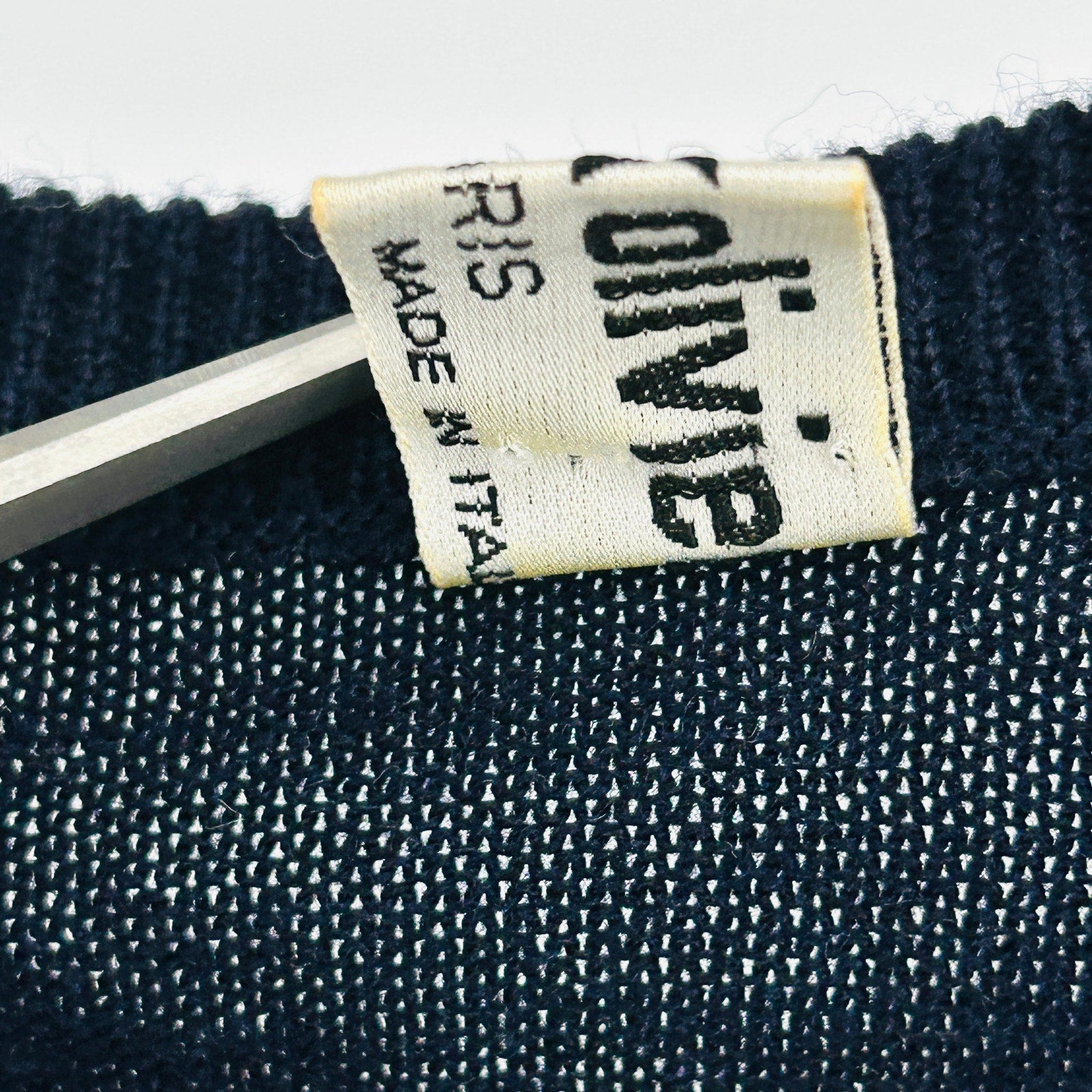Vintage 80s Franck Olivier Paris Navy Blue Wool Blend Striped V Neck Sweater