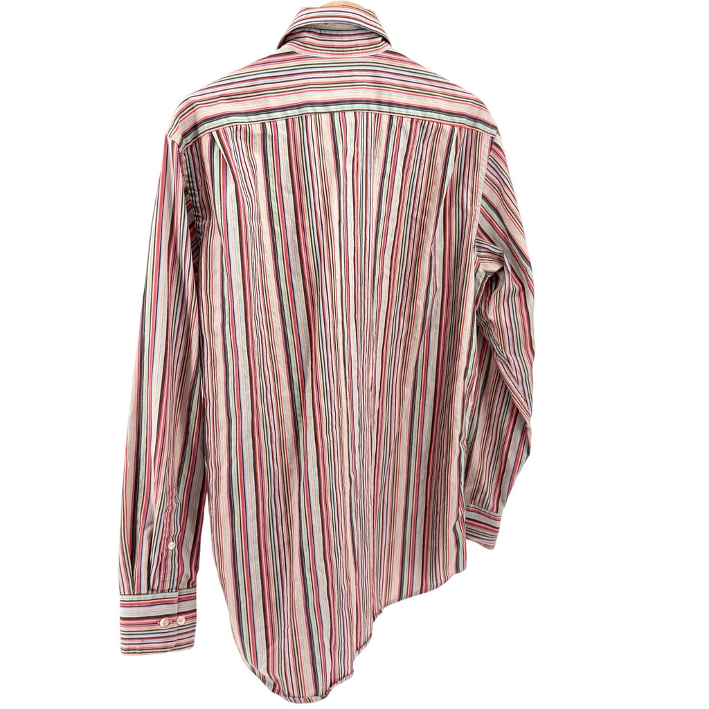 Lacoste Red Pink Striped Multi Color 100% Cotton Button Down Dress Shirt