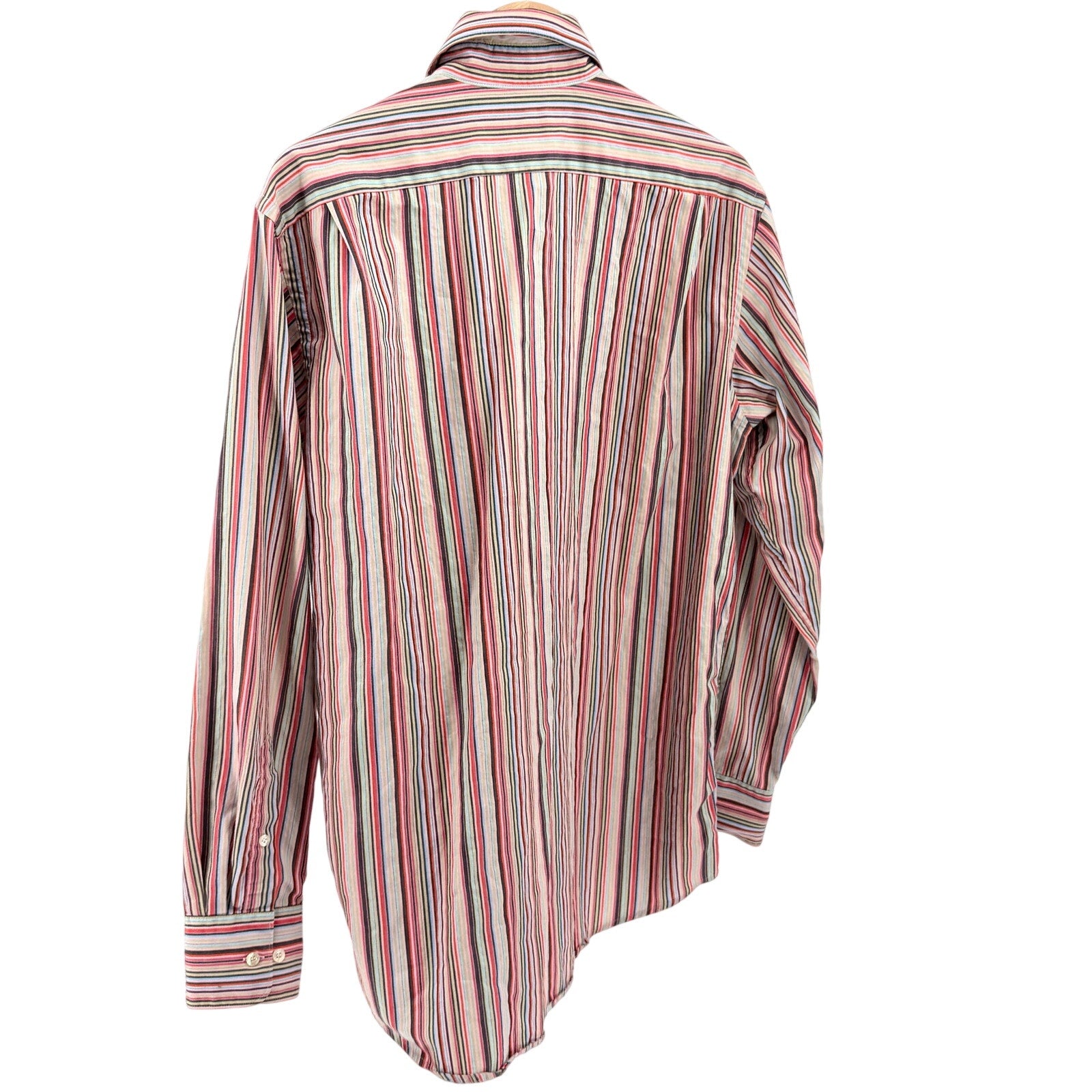 Lacoste Red Pink Striped Multi Color 100% Cotton Button Down Dress Shirt