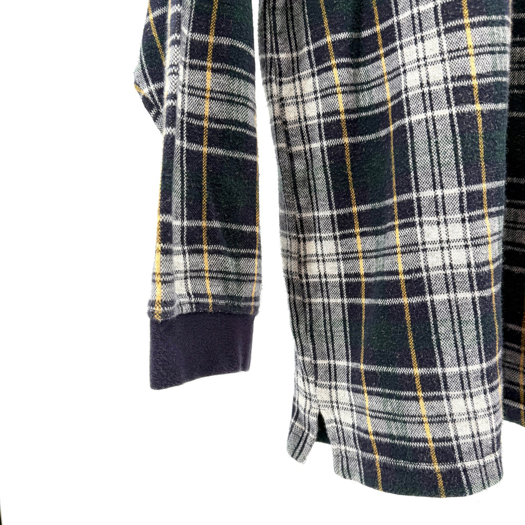 Vintage 90s Lord & Taylor 100% Cotton Blue Green Woven Knit Plaid Polo Shirt