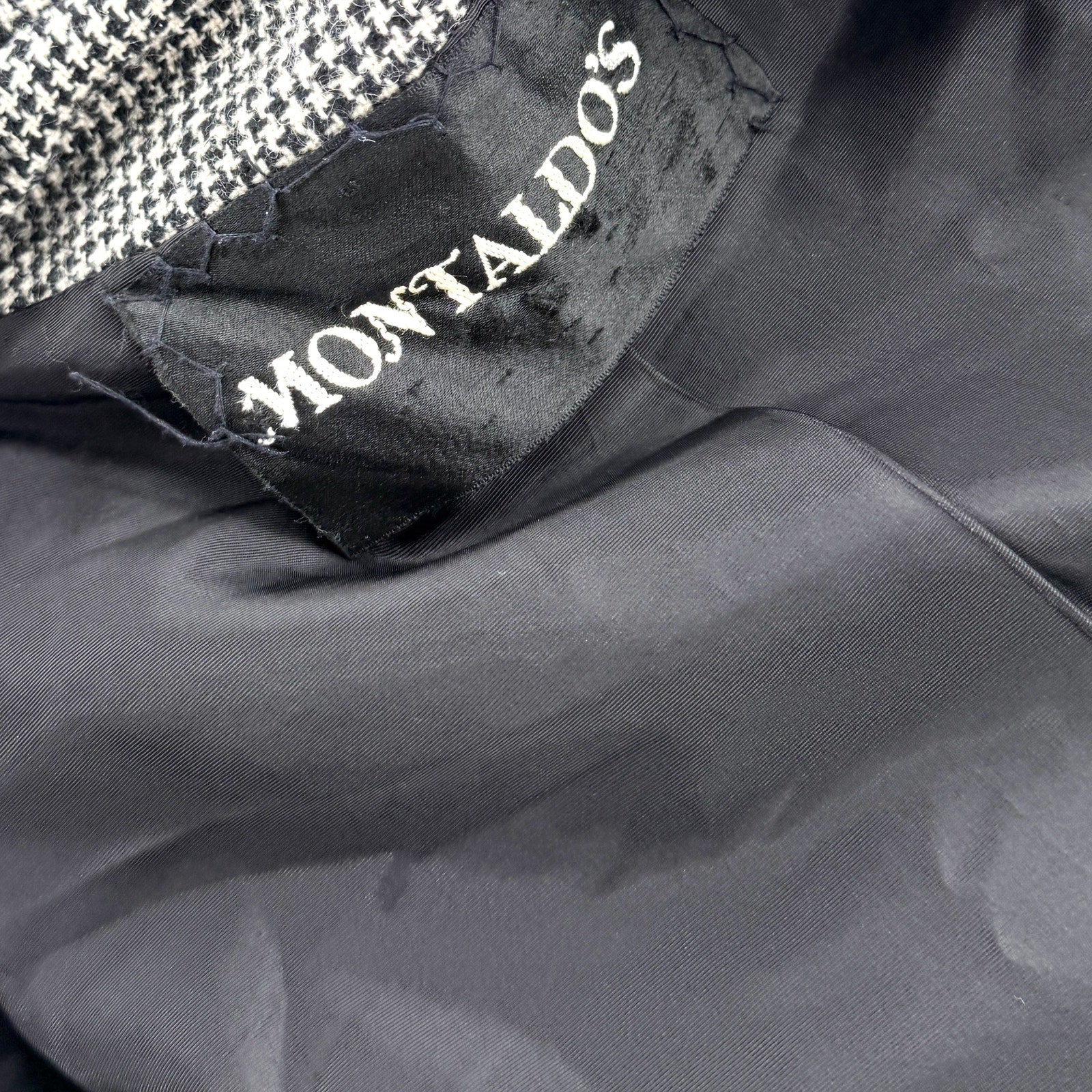 Vintage 60s Montaldos Black White Houndstooth Long Overcoat