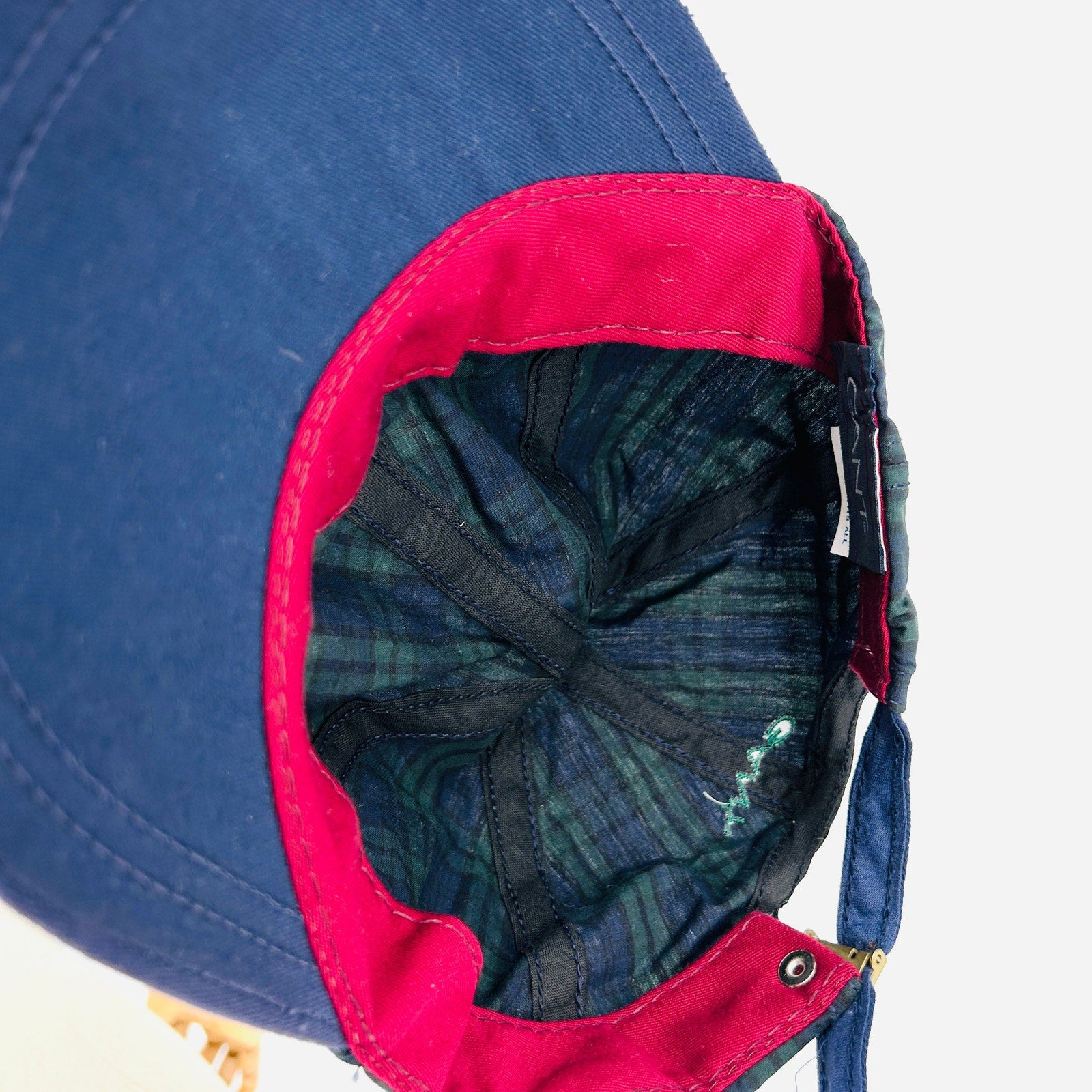 Vintage 90s Gant Navy Green Blackwatch Tartan Plaid Navy Bill Cap