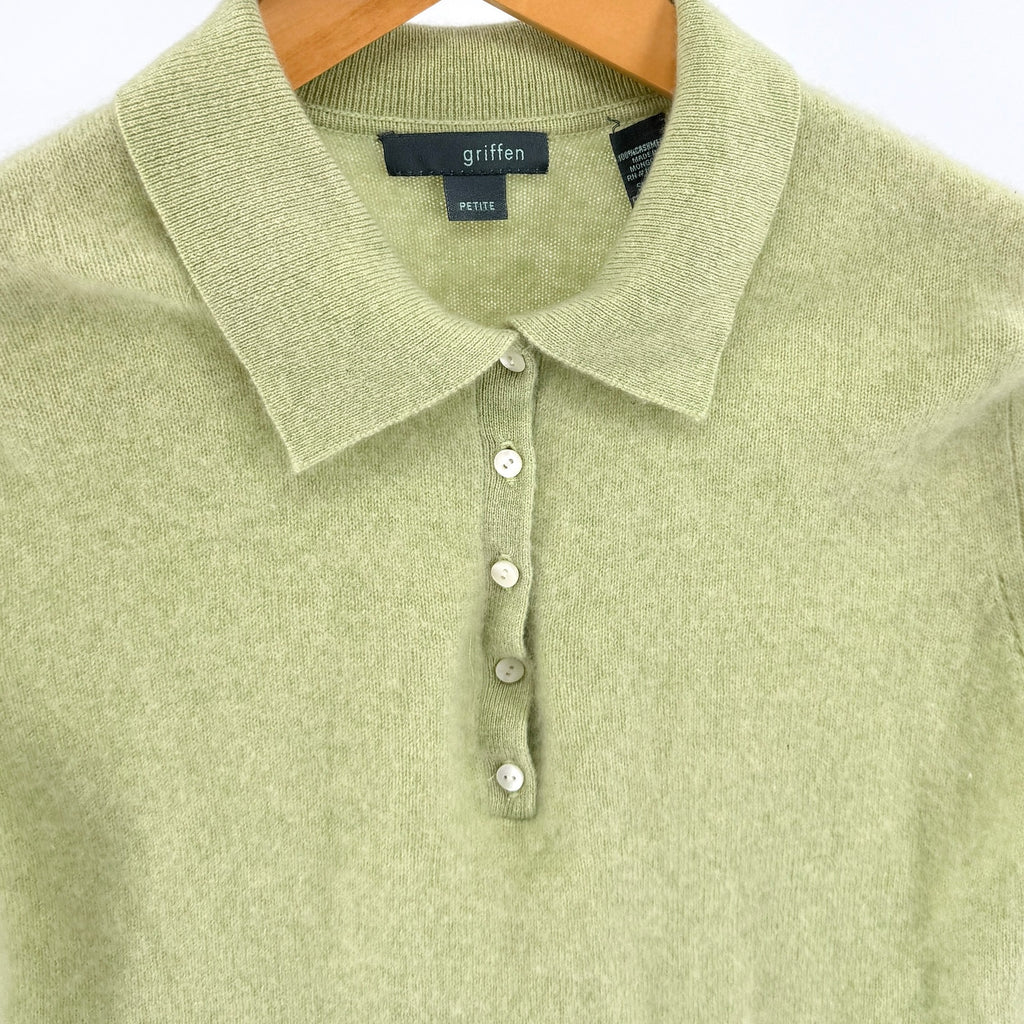 Vintage Y2K Griffen Pistachio Green 100% Cashmere Collared Knit Polo Sweater