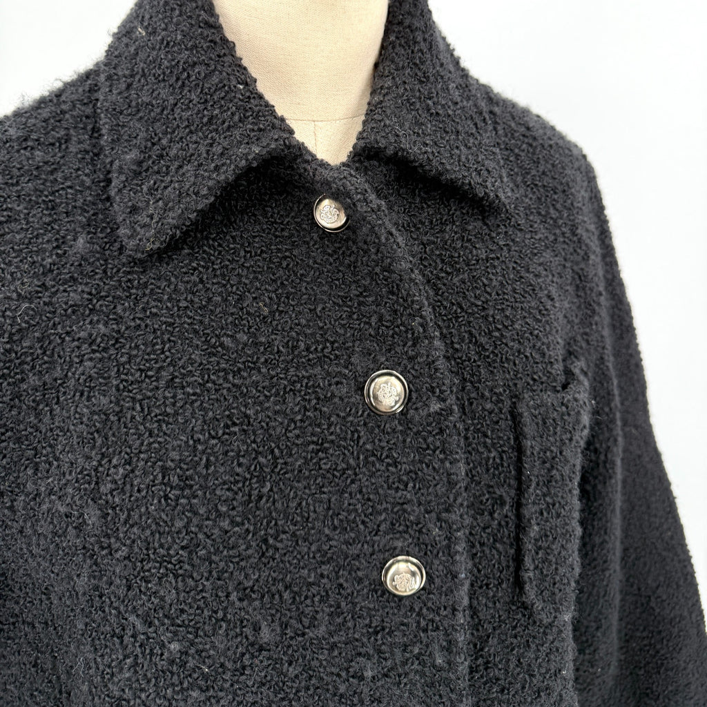 Vintage 90s Bromley Collection Black Boucle Crest Button Coat Jacket
