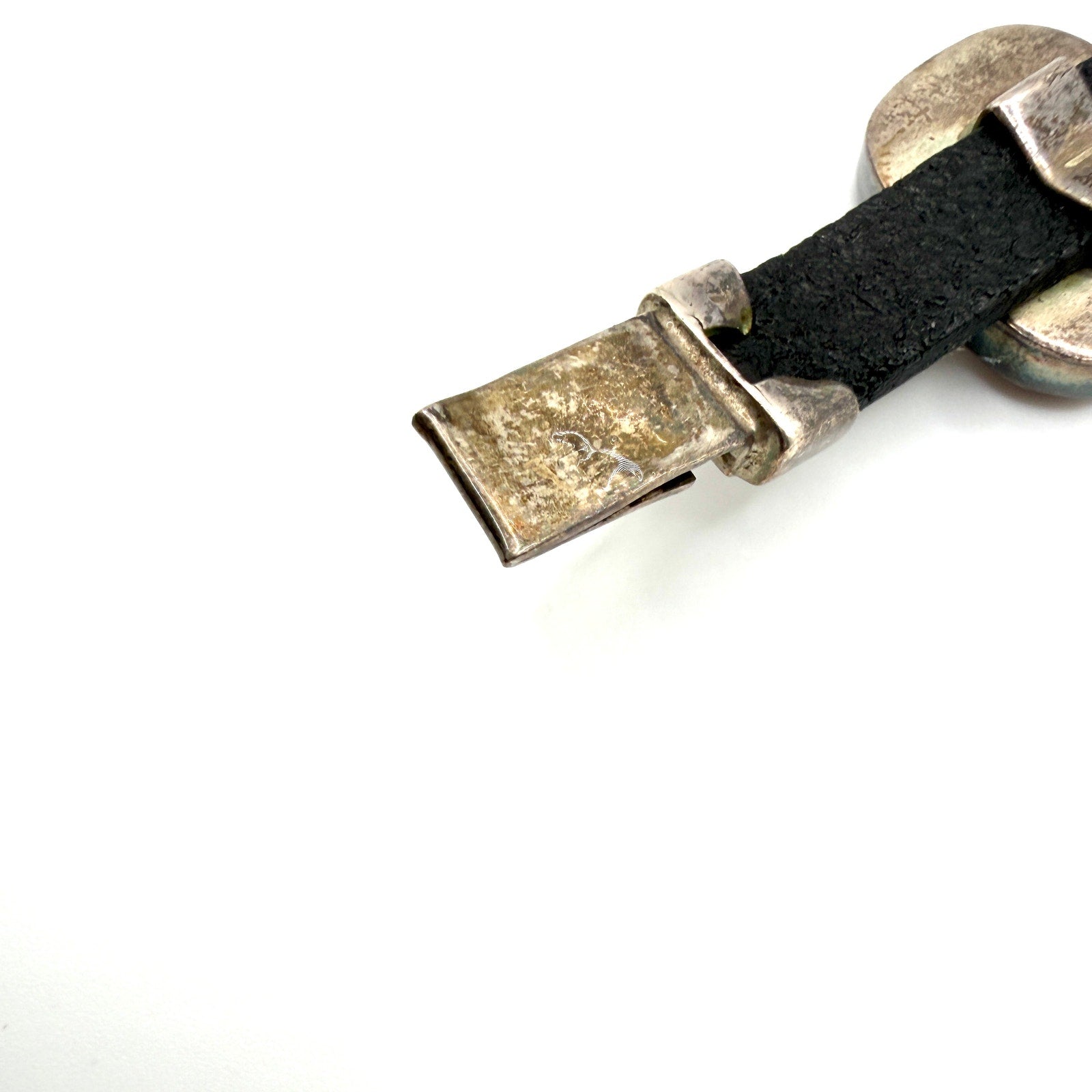 Vintage 90s Mexico Sterling Silver Red Coral Leather Panel Bracelet