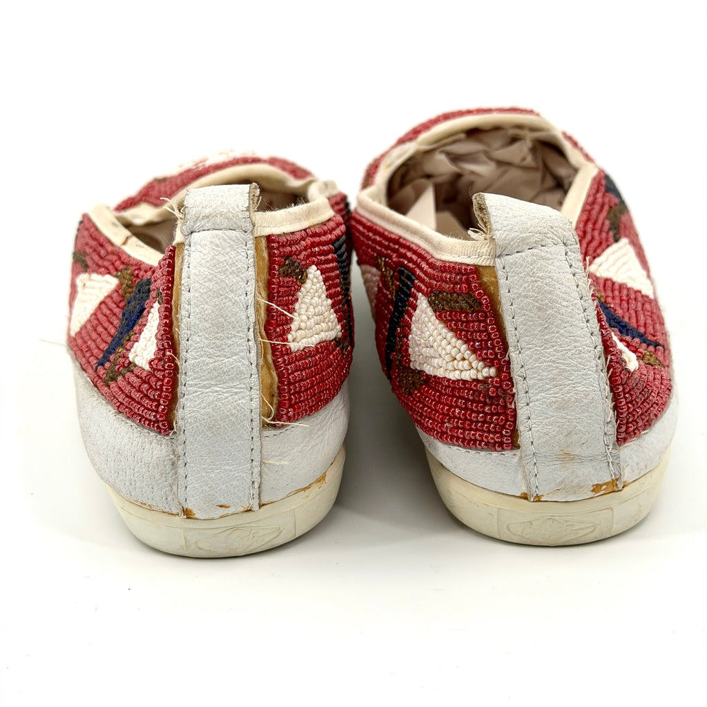 Vintage 80s Beadz Nautical Beaded Red Canvas Slip On Shoes