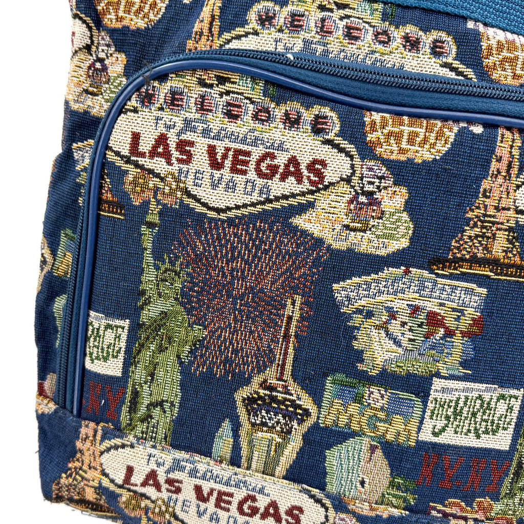 Vintage 90s Bovano USA Blue Las Vegas Tapestry Tote Bag