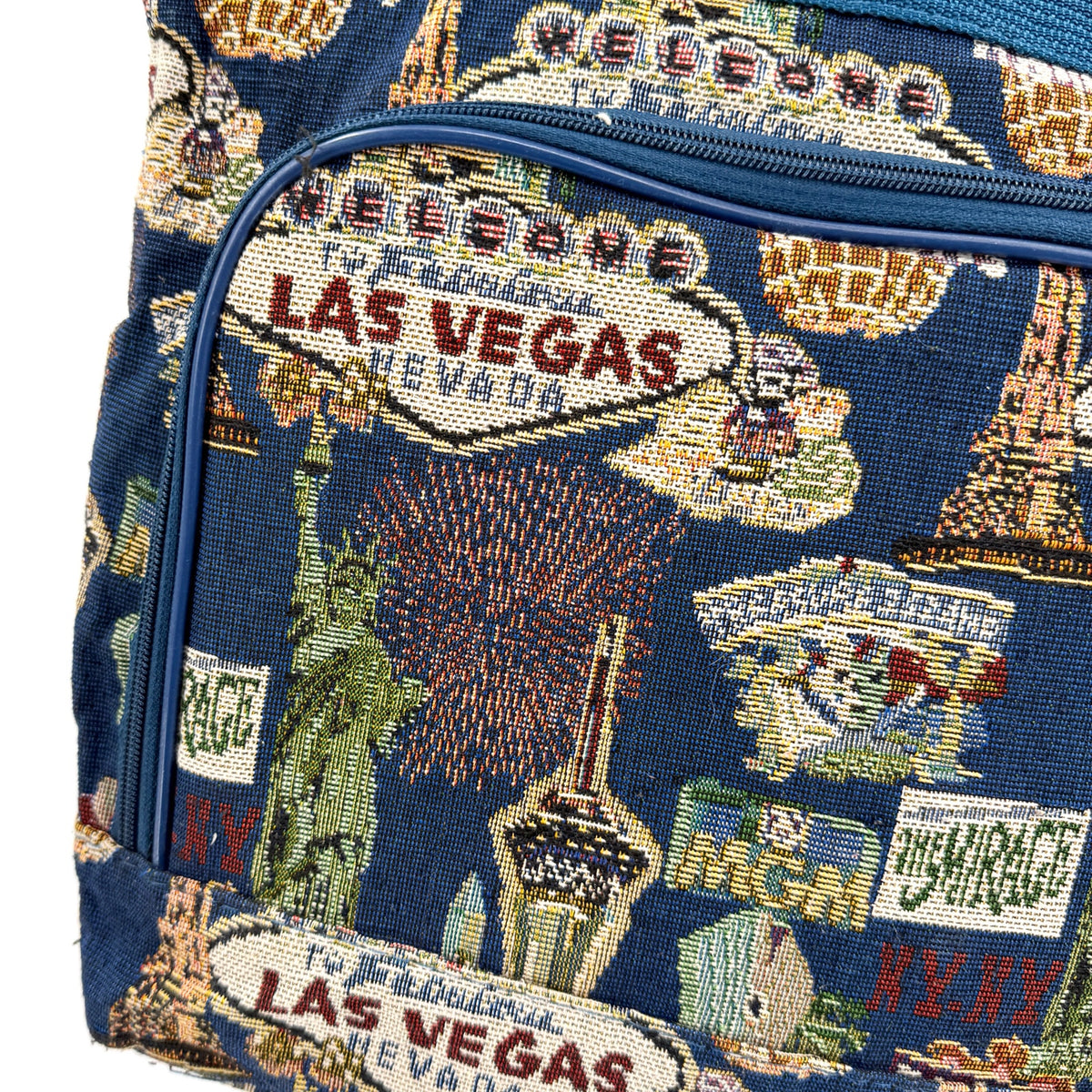 Vintage 90s Bovano USA Blue Las Vegas Tapestry Tote Bag