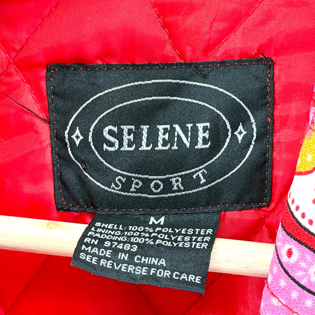 Vintage Y2K Selene Sport Pink Red Paisley Quilted Zip Up Puffer Jacket