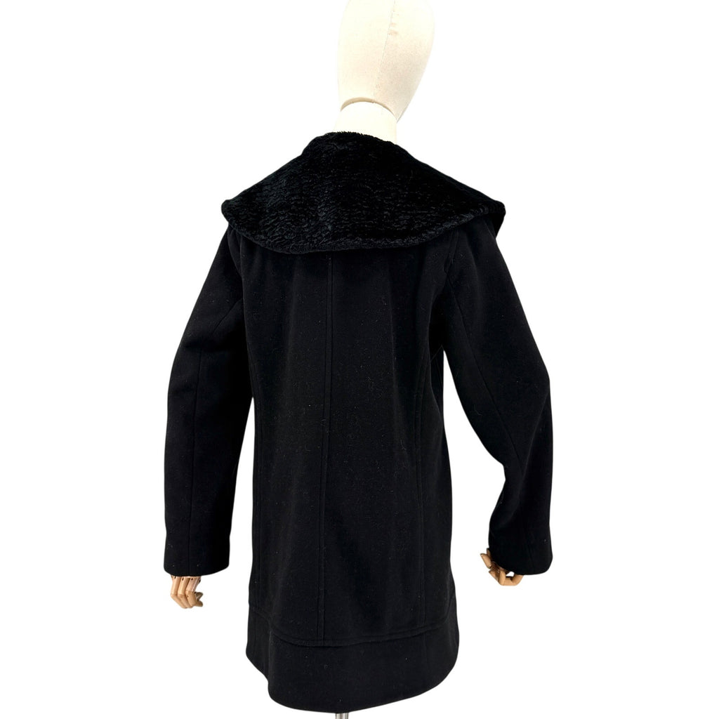 Vintage Y2K Tahari Black 100% Wool Swing Faux faux Persian Lamb Collar Coat