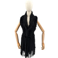 Vintage Y2K Fantazia Black Genuine Rabbit Fur Boho Fringe Self Tie Sweater Vest