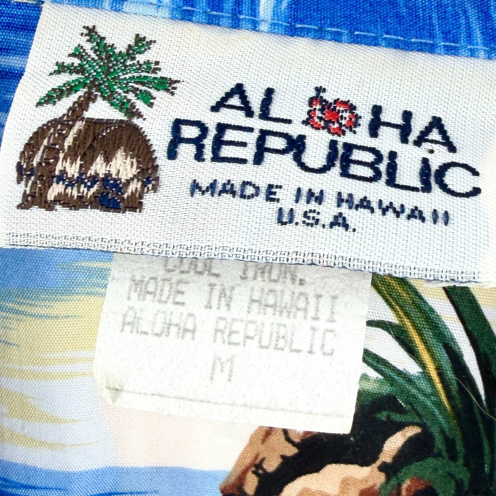 Vintage 90s Aloha Republic Blue 100% Cotton Tropical Hawaiian Shirt