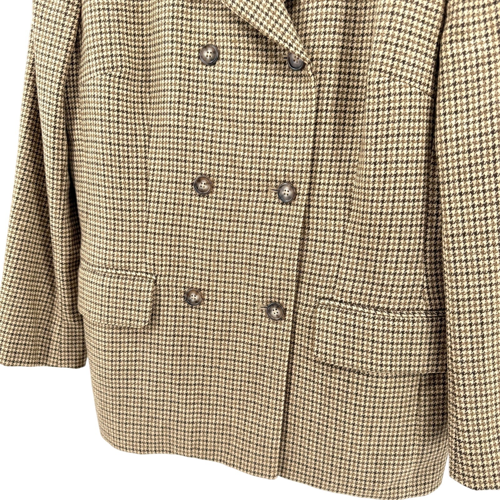 Vintage 90s Jones New York Brown Worsted Wool Tailored Double Breasted Blazer